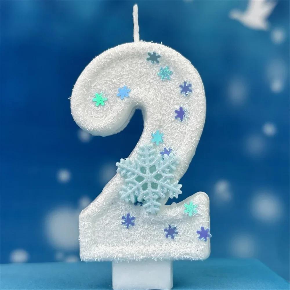 Christmas Snowflake Theme Birthday Candles for Cake White Digit 0-9 Candle Cake Topper with Sequins Party Dressing