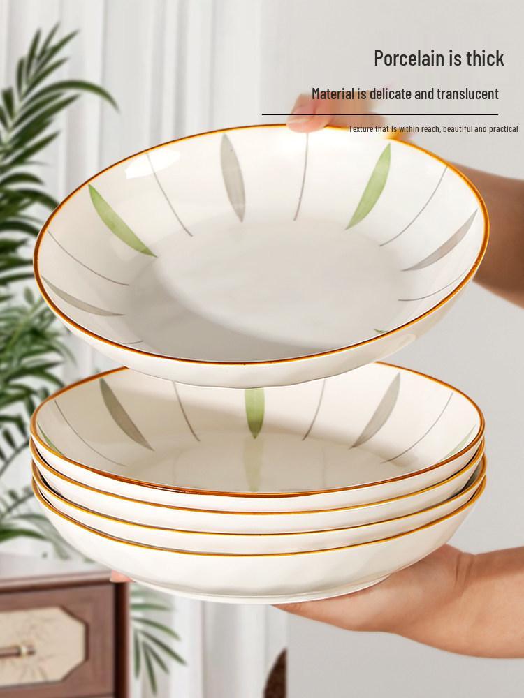6-Piece Ceramic Dinnerware Set: New Style Dishes Including Bowls, Dinner Plates, Fruit Plates, and Deep Plates with Underglaze Color