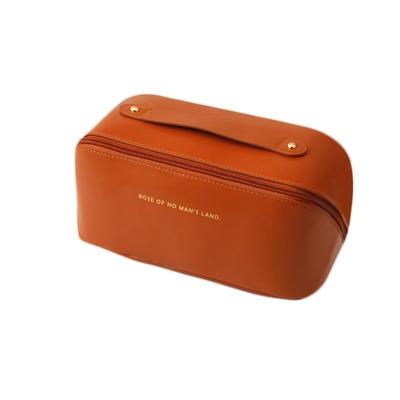 Milasic Large Capacity Makeup PU 6 with Simple Divided Storage Pouch, Leather, Stylish, Compartments, Freestanding, Travel-Friendly, Handle,