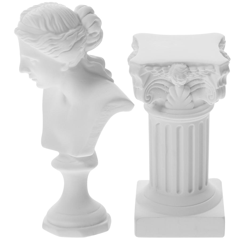 Statue Ornaments Roman Column Resin Sculpture Desktop Character Greek Decor Vase Decorate Exquisite Craft Crafts White Figurine