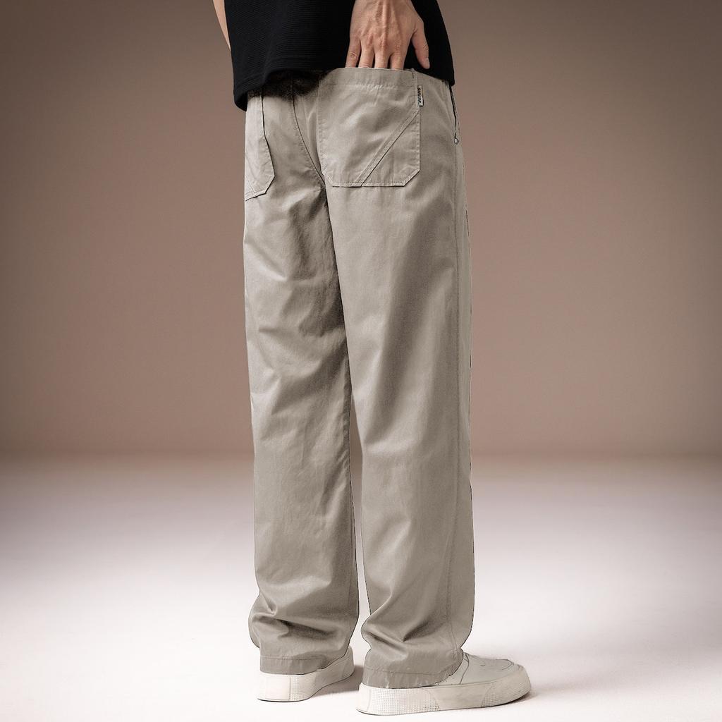 High-end American retro men's casual pants spring new solid color simple loose straight wide-leg trousers men