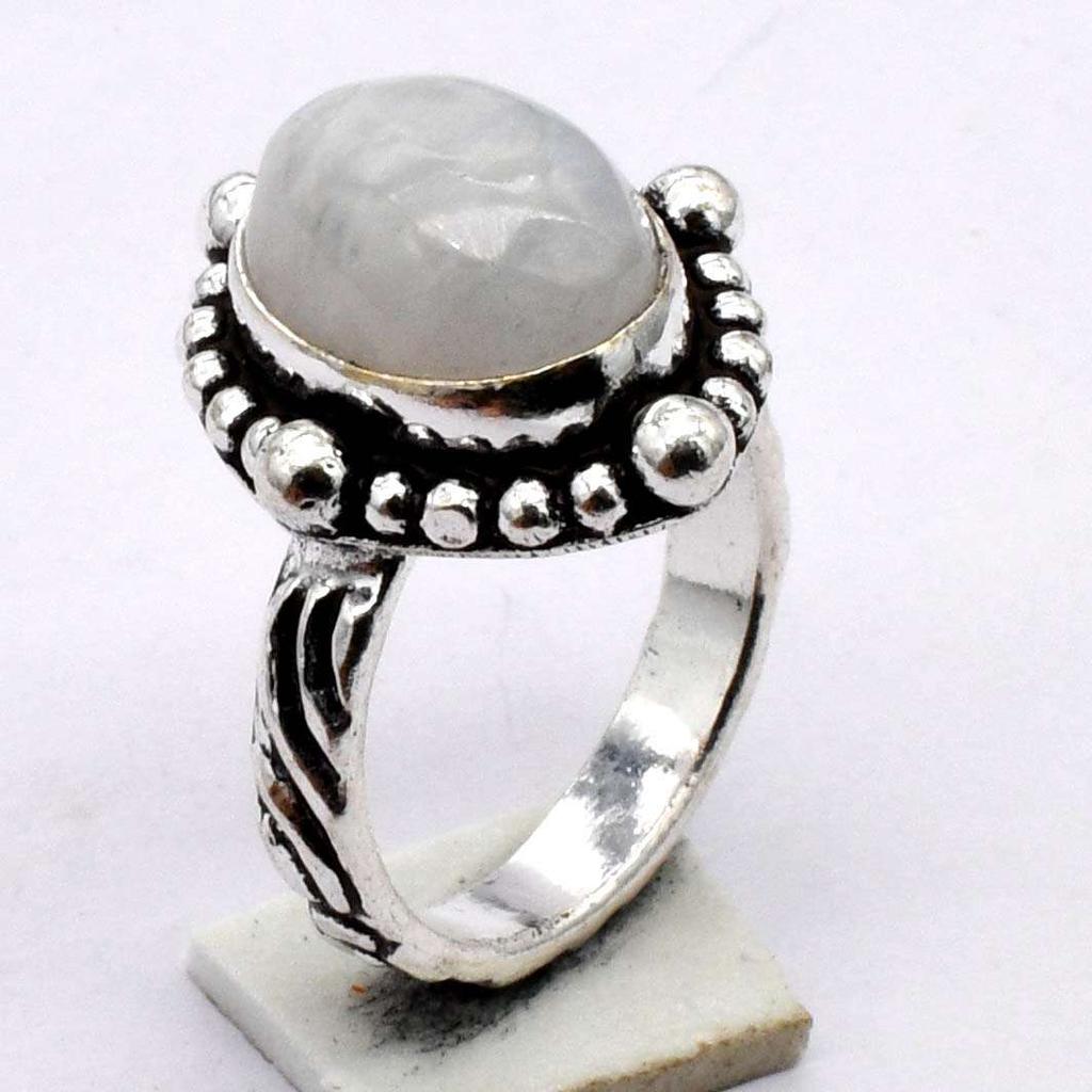 Rainbow Moonstone Gemstone Ethnic Handmade Ring Jewelry US Size-5.75 R 3344