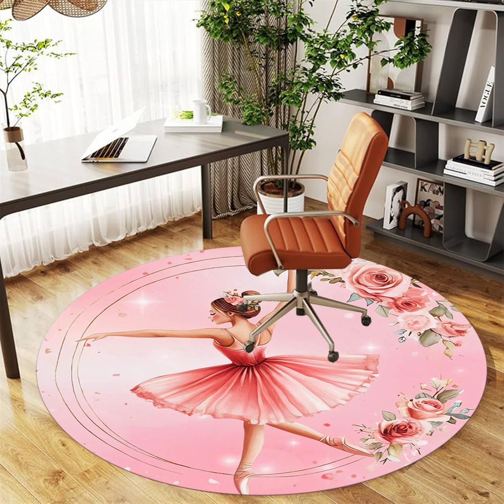 1pc BallerinaFloral Round Chair mat Area Rug - Non-Slip, Floor Mat for Office, Bedroom, home decor Christmas Gift p0811048
