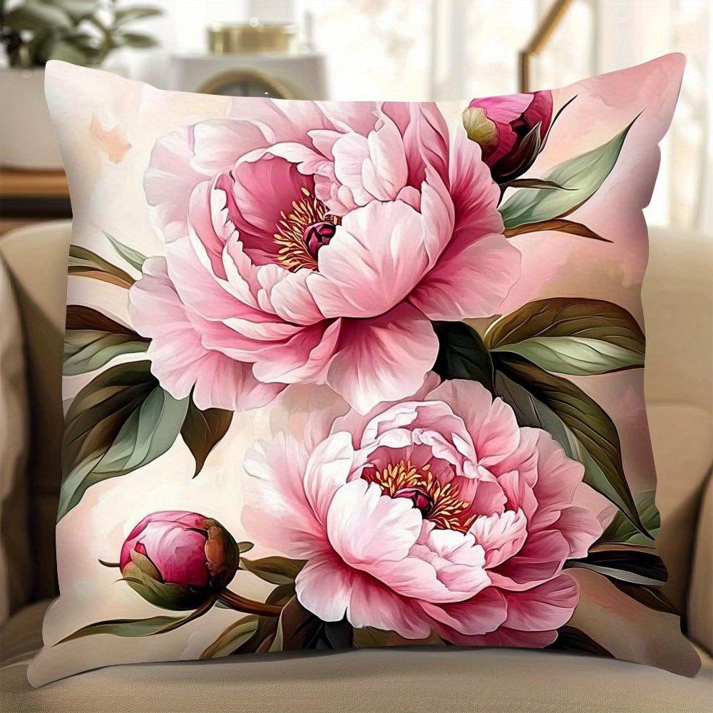 1 Stück Kissenbezug im Aquarellstil mit pinker Pfingstrosen-Aufdruck, geeignet für Sofa, Schlafzimmer, Wohnzimmer, Ein heilendes Geschenk für Blumenliebhaber