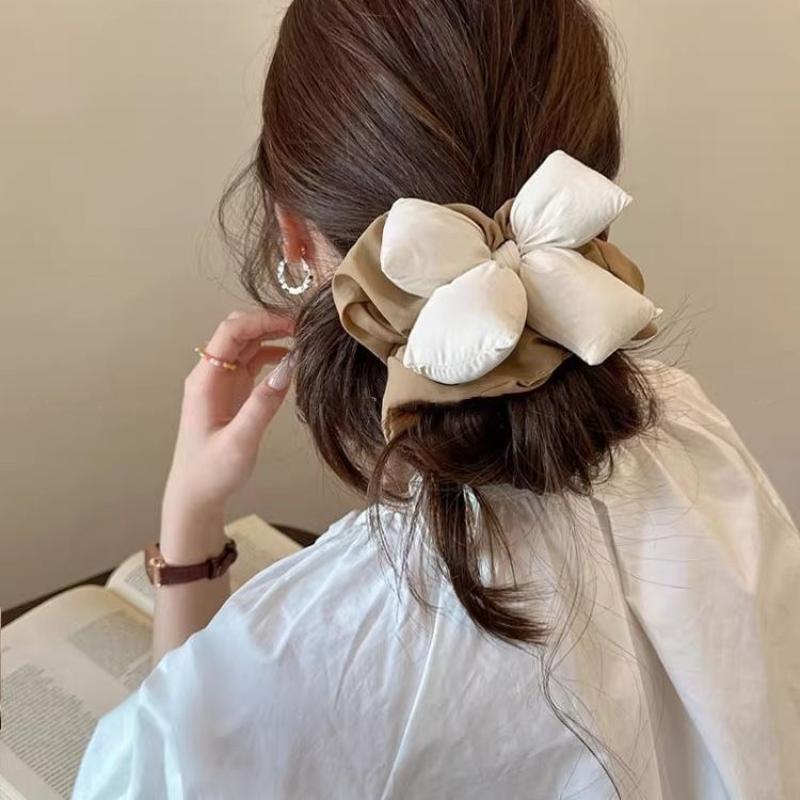Fluffy Big Bow Satin Scrunchie Soft Fabric Lovely Colors For Hair Styling Skincare