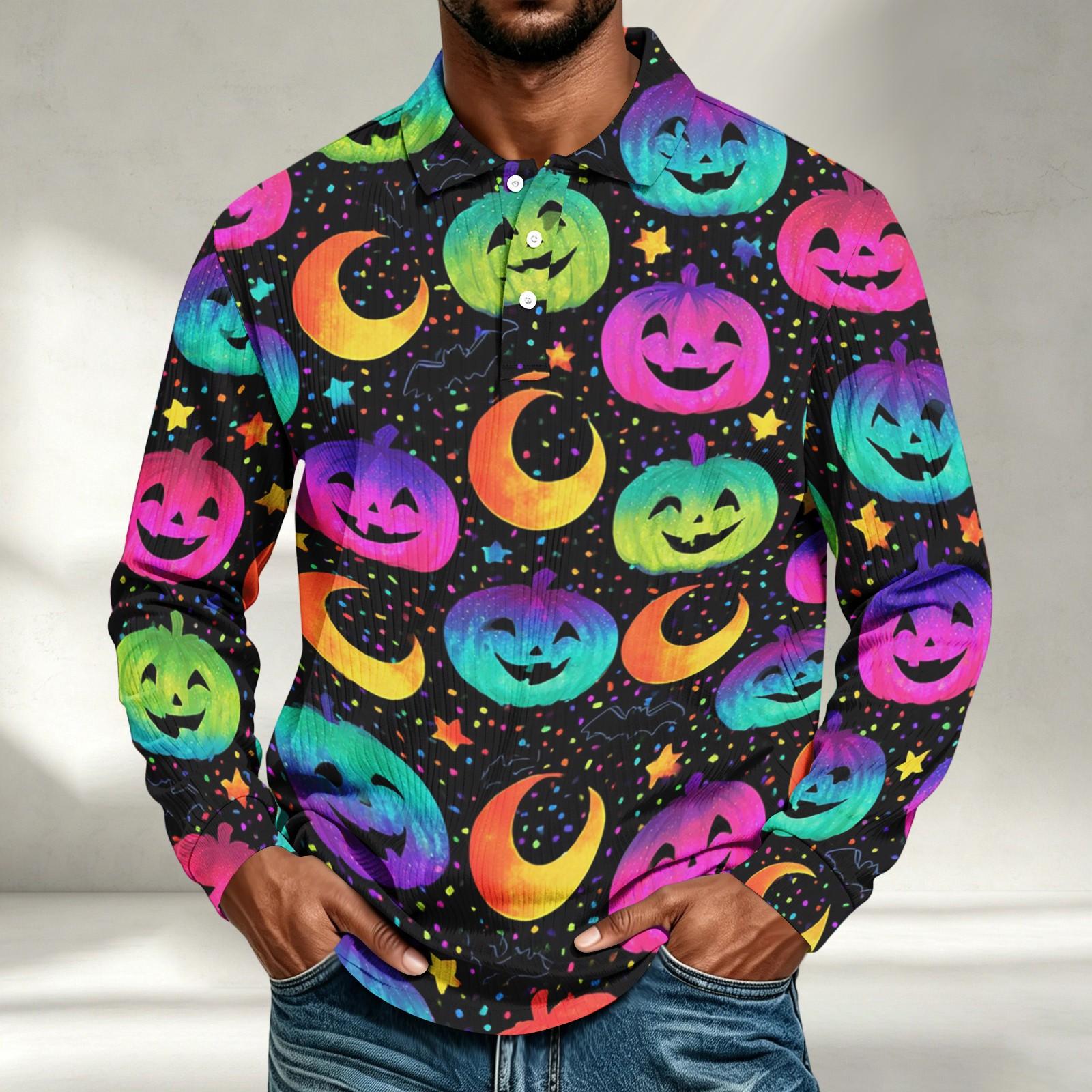 Men s Halloween Print Long Sleeve Shirt Casual Loose Fit Top S
