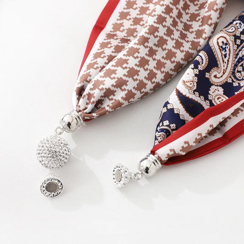 Fashion Magnet Buckle Neckerchief Solid Silk Scarf Women Skinny Headband Hand Wrist Bag Scarves Print Necklace Accessories