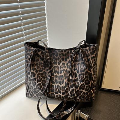 Bolsa tote grande com estampa de leopardo retrô, bolsa de ombro moderna e simples para viagem