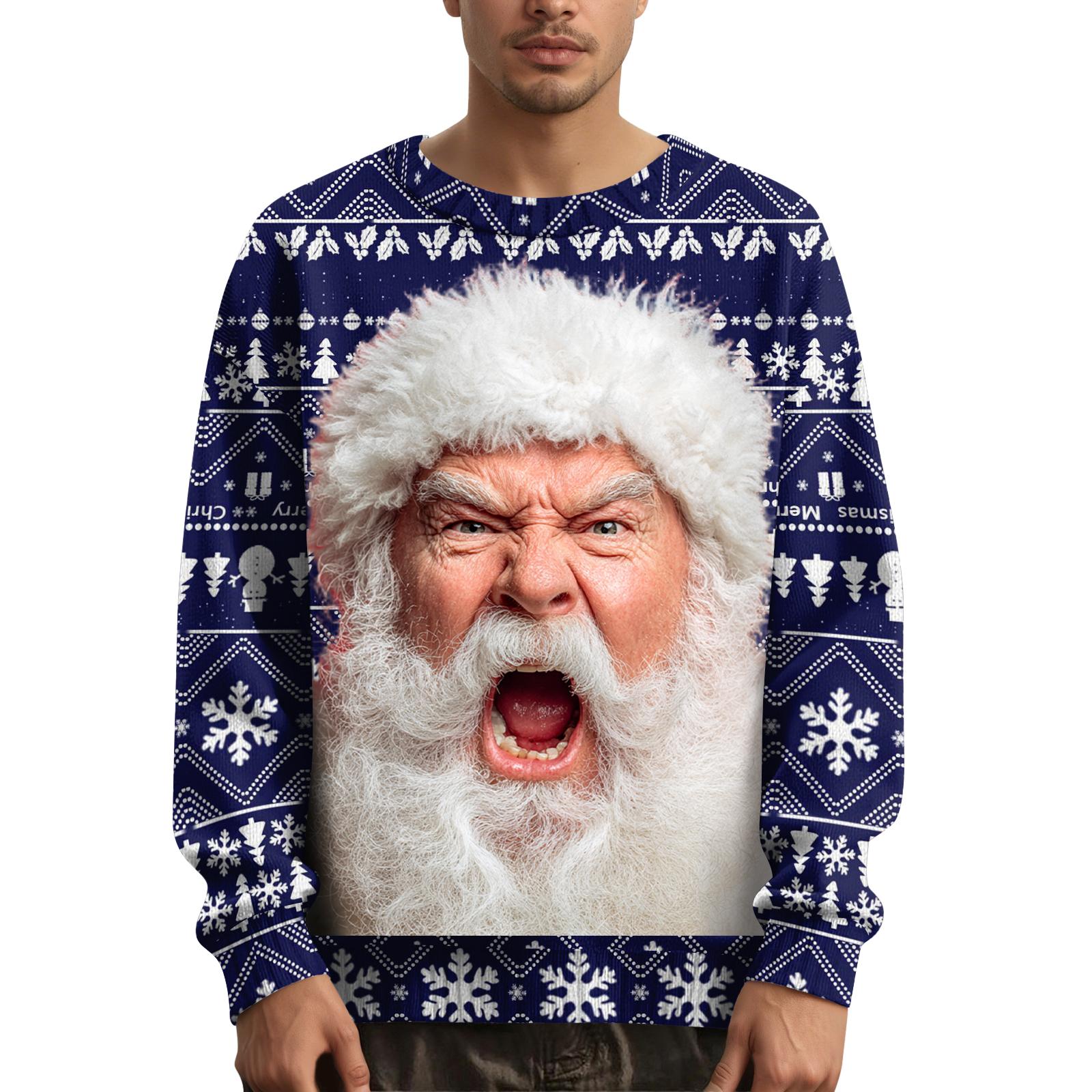 Мужской рождественский свитер с принтованным воротником L