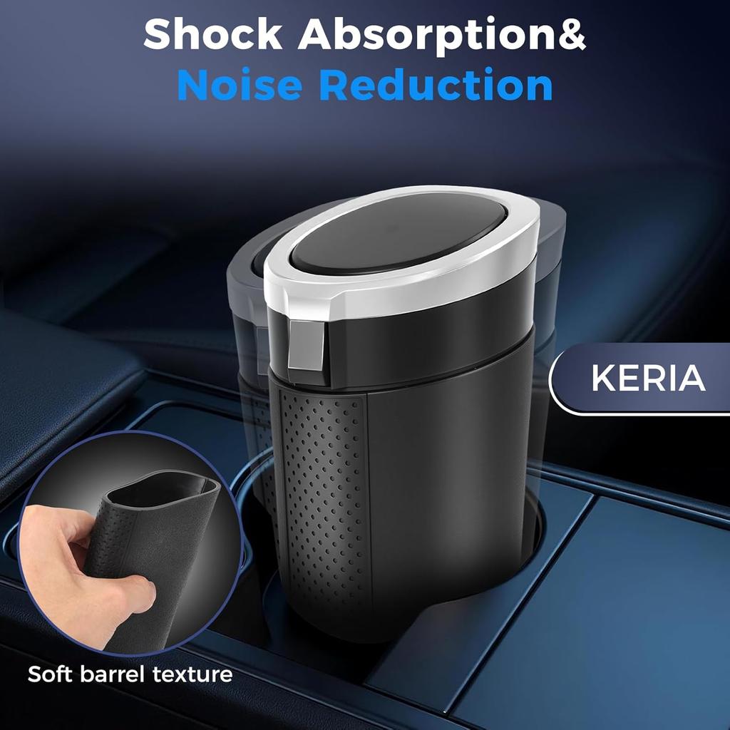 Keria Car Trash Can Bin With Lid - Mini Car Garbage Can Cup Holder-Small Leakproof Vehicle Trash Garbage Can Bin-Automotive Car Organizers And