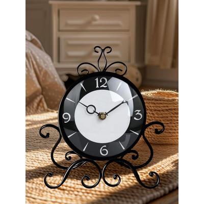 Table Clock Antique Style 10 In Dial 6 In Desk Clock Art Unique for Home Office Decor Metal Iron Glass Colour (Black 2)