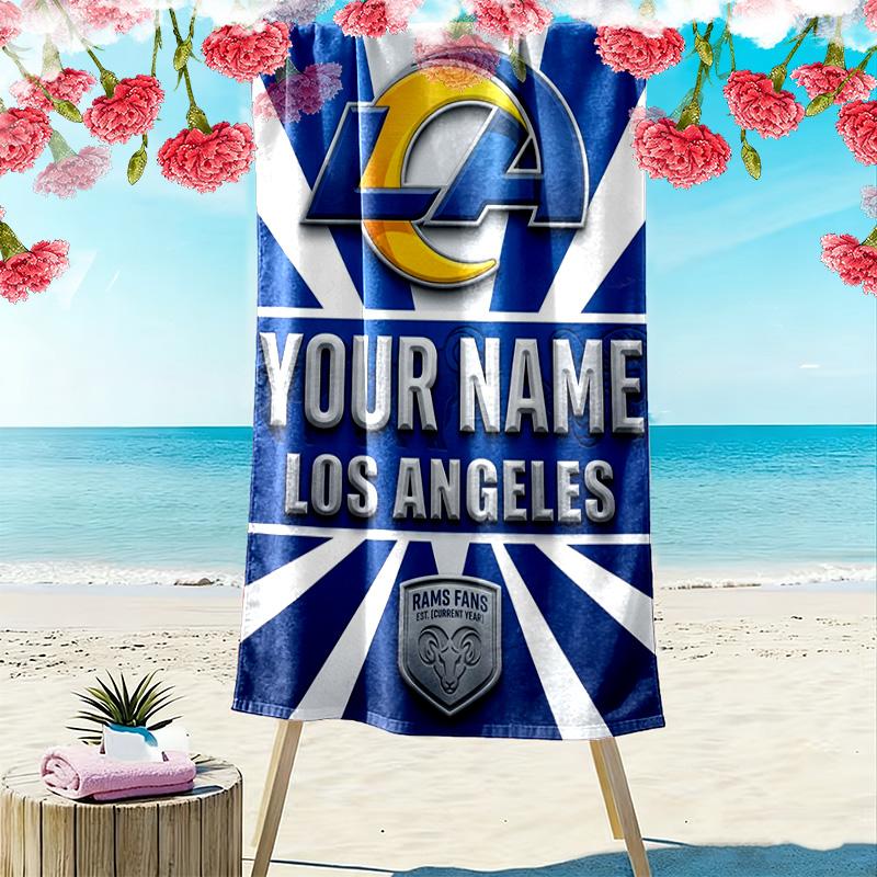 Name Custom Los Angeles Rams Print Beach Towel, Large Soft Quick Dry Towel for Beach Camping Swimming
