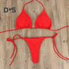 2 Pcs/Set Ladies Triangle Bikini Halter Neck Swimwear with Chest Pads Lace-up Thong Swimsuit Sexy Beachwear Bathing Suit for Beach Vacation Pool