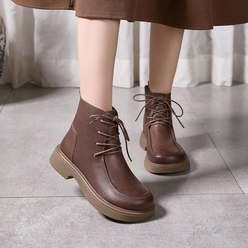 Big-headed Ankle Boots, Retro Leather Boots, High-top Women's Shoes