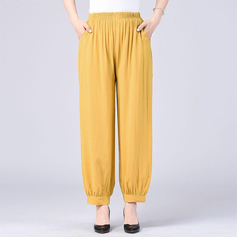 Women's Summer New High Waist Elastic Wide Leg Pants Fashionable Solid Pockets Soft Mosquito Proof Loose Versatile Lantern Pants