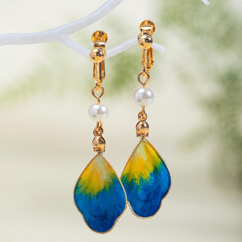 Handmade Silk Velvet 'A Thousand Li of Rivers and Mountains' Earrings - Retro Chinese Style Qipao Accessories with Ear Hooks/Clips for Women