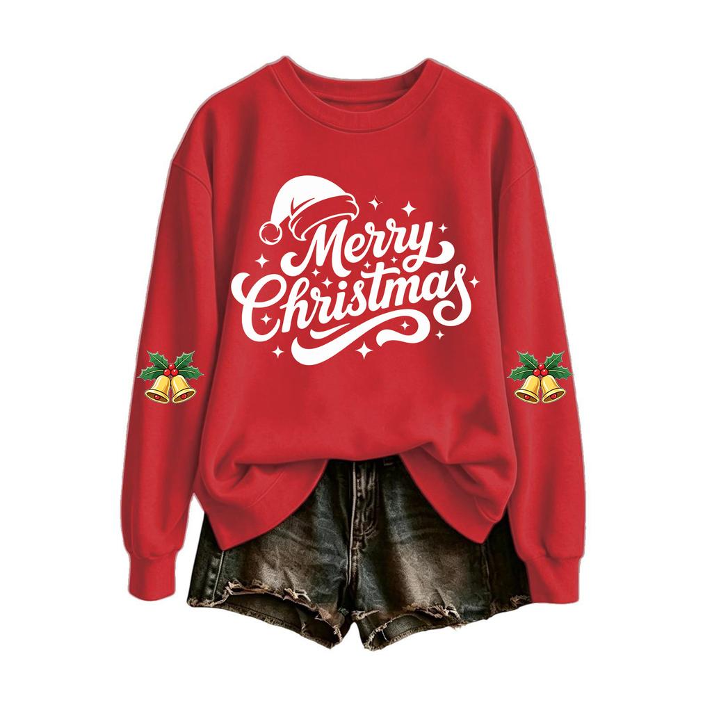 Women's Casual Christmas Letter Print Crewneck Sweatshirt for Holiday and Everyday Wear
