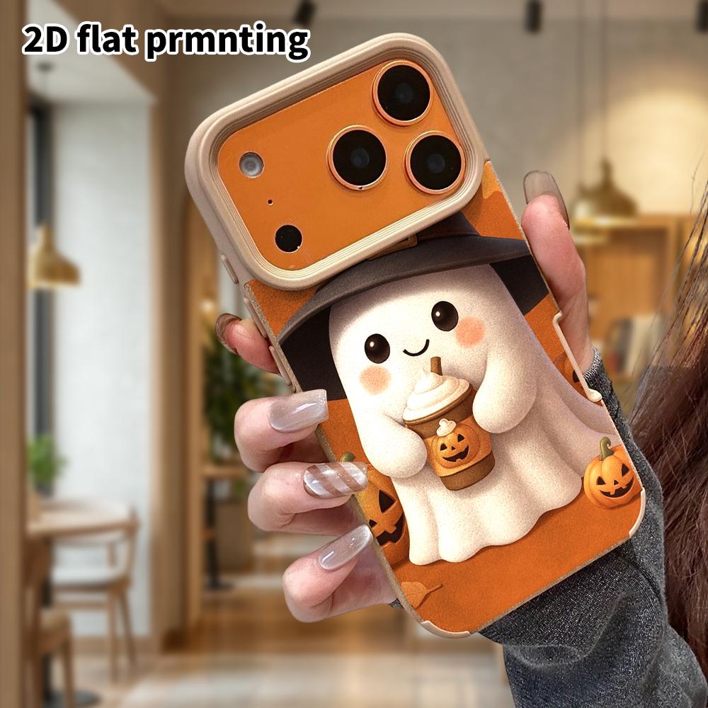 Phone Case: Lambskin 2D Flat Samsung Galaxy A34 A35 M05 M06 S20 S22 S21 FE Plus 5G Protective Case, Coffee Ghost, Christmas and Halloween Gift