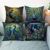 4er-Pack Petrol Gold Pfau Kissenbezüge Doppelseitiger Druck Blumen Kissenhüllen Boho Wohnkultur Für Sofa Schlafzimmer