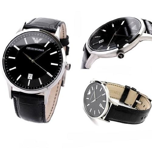 Emporio Armani Men's Quartz Leather Strap Watch, Black, AR11186, Perfect for School Entrance Ceremonies, Civil Service Employees, or Father's Day