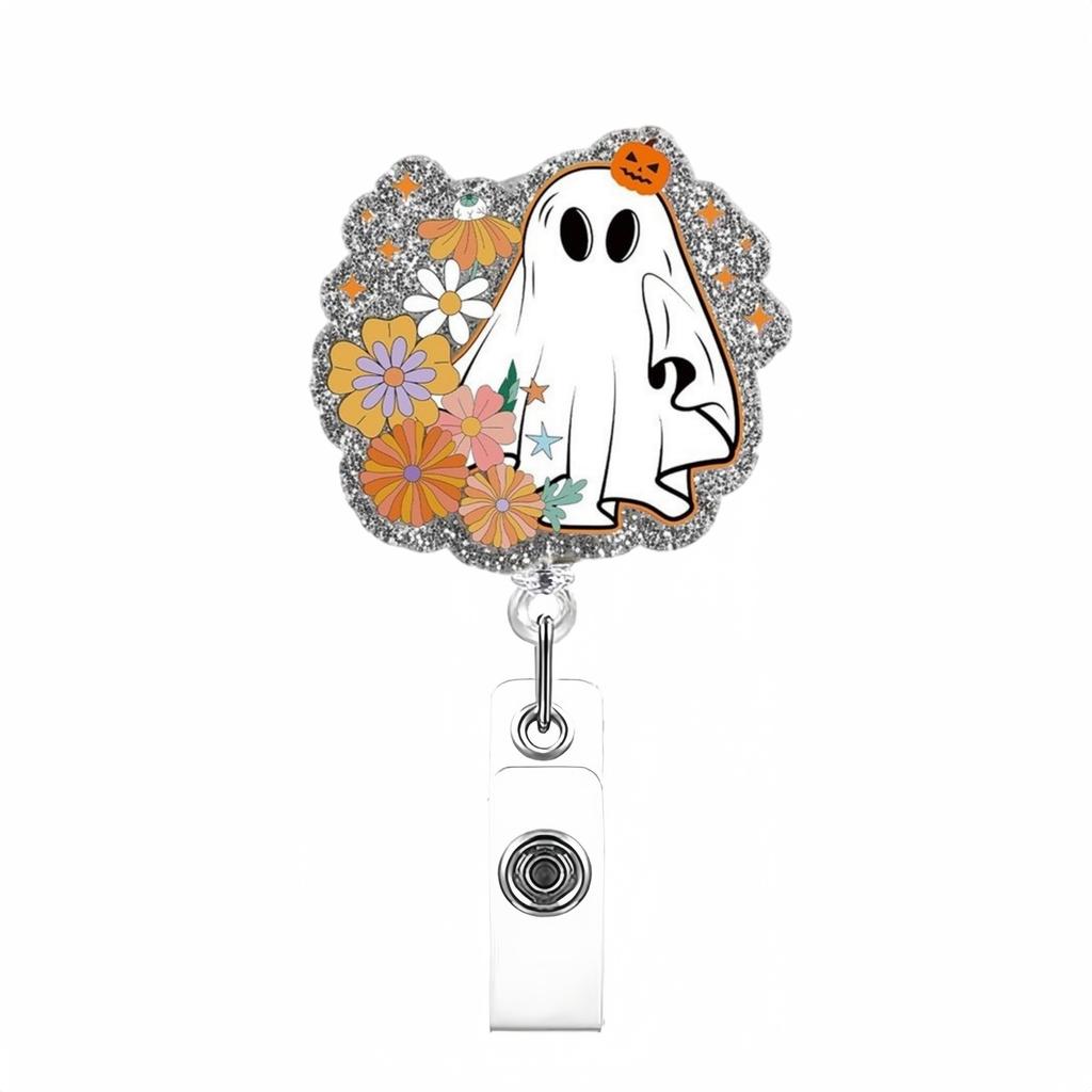 Glitter Acrylic Badge Holder Sturdy Ghost Id Card Holder Retractable Badge Reel Acrylic Pumpkin Badge Reel For Id Display Doctor