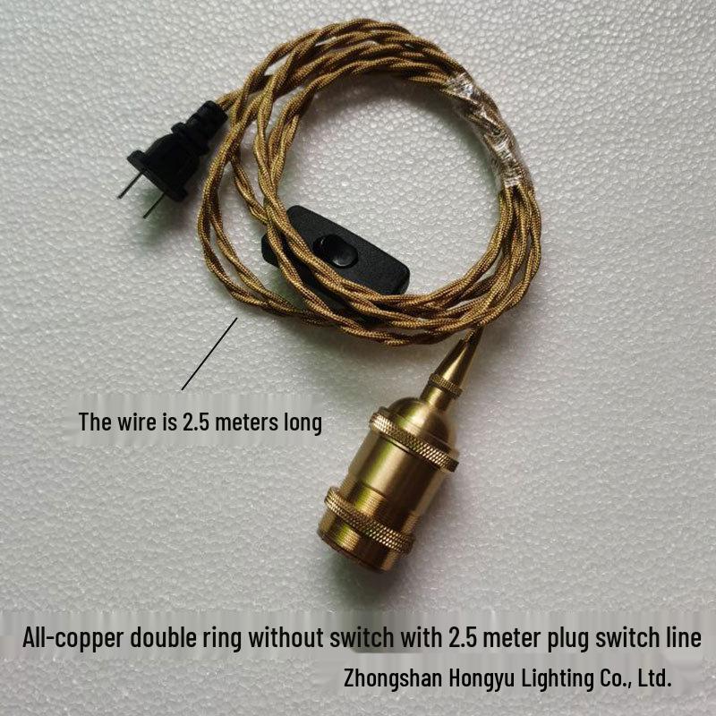 Retro American E27 Copper Lamp Holder with Switch - Brass Pendant Cord for DIY Table Lamps and Chandeliers