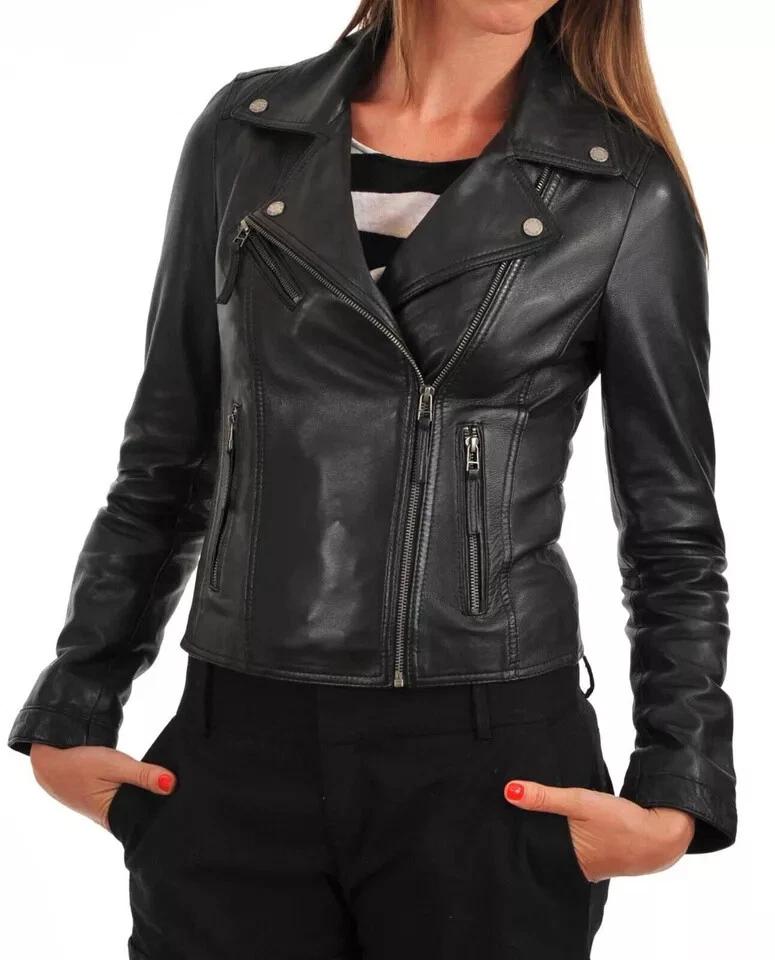Biker New Handmade Casual Black Real Lambskin Soft Leather Jacket Women Stylish