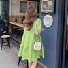 Sweet Summer Puff Sleeve Dress - Avocado Green Baby Doll Skirt