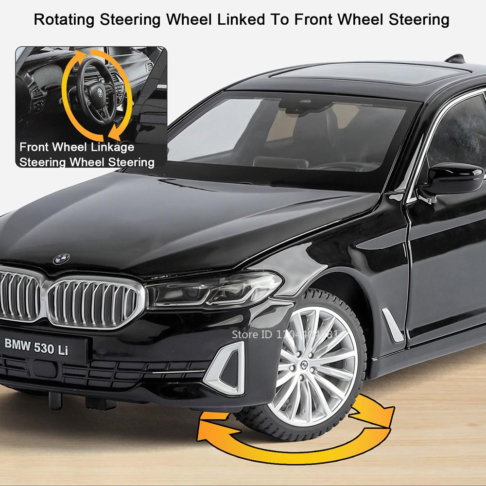 1:24 530Li M4 Miniature Model Toys Diecast Alloy Car Front Wheel Steering Sound Light Pull Back Vehices Kids Christmas Surprise