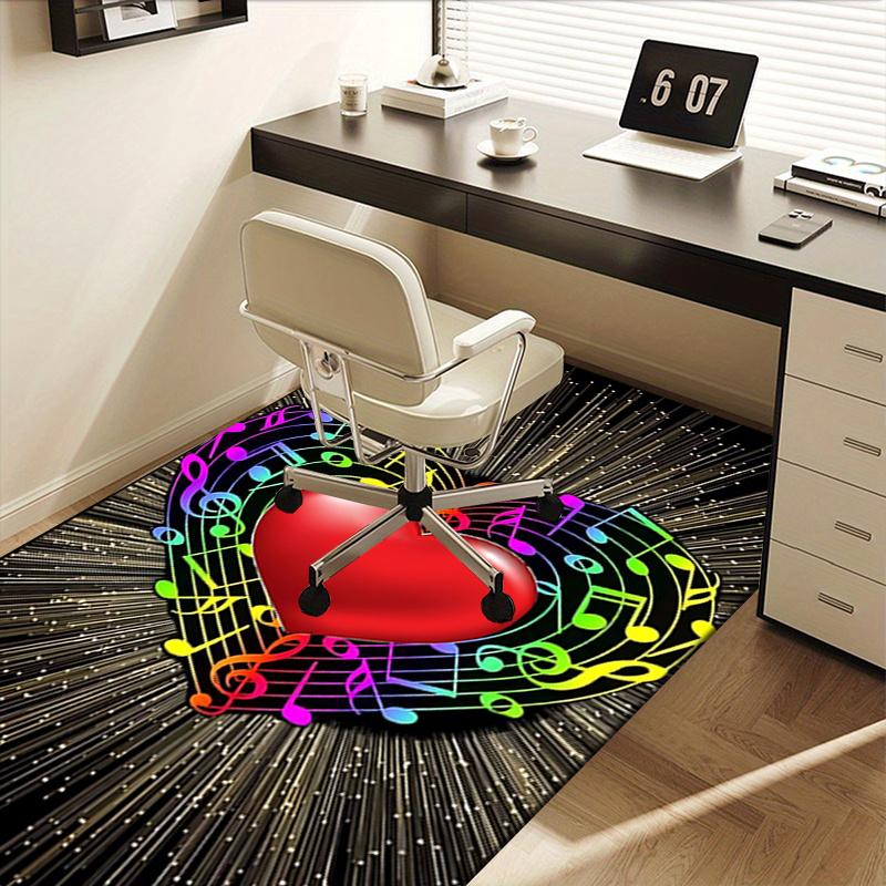 Colorful Musical Notes Heart Chair Mat Office Carpet, Home Decor, Desk Pad Gift, Suitable for Bedroom, Living Room, Various Rooms