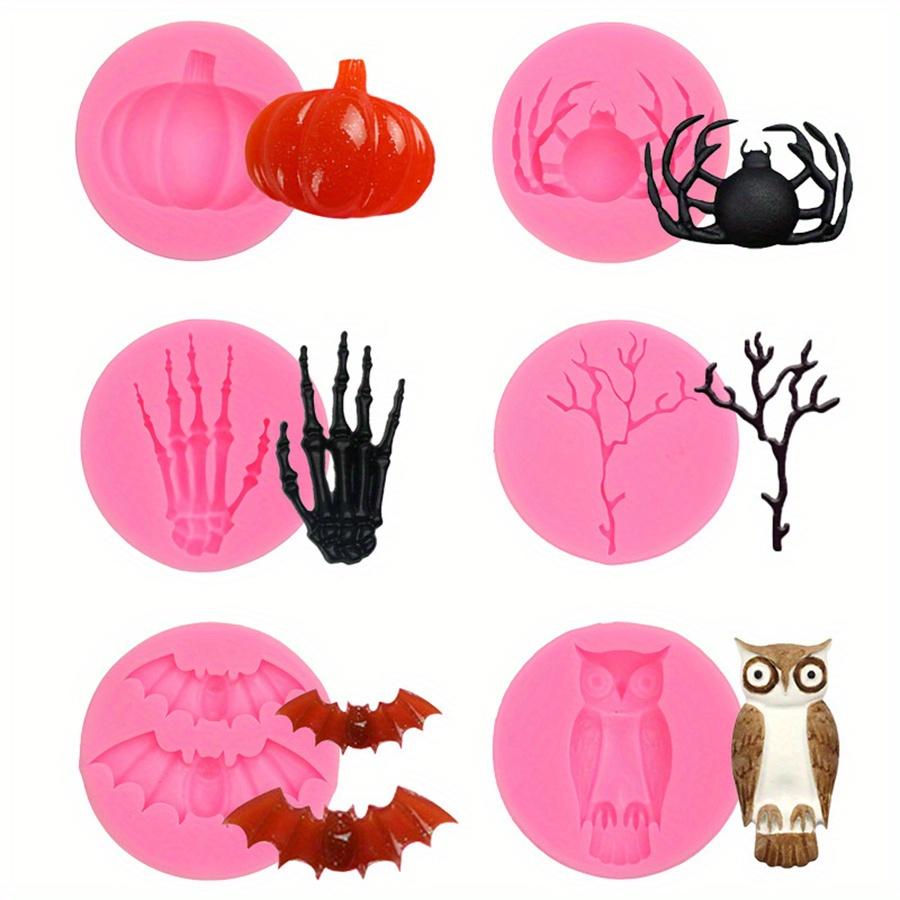 2.2" Halloween Silicone Fondant Molds for Cake & Cupcake Chocolate Pumpkin Skull Hand Bat Owl Branch Spider Candy Molds JXB
