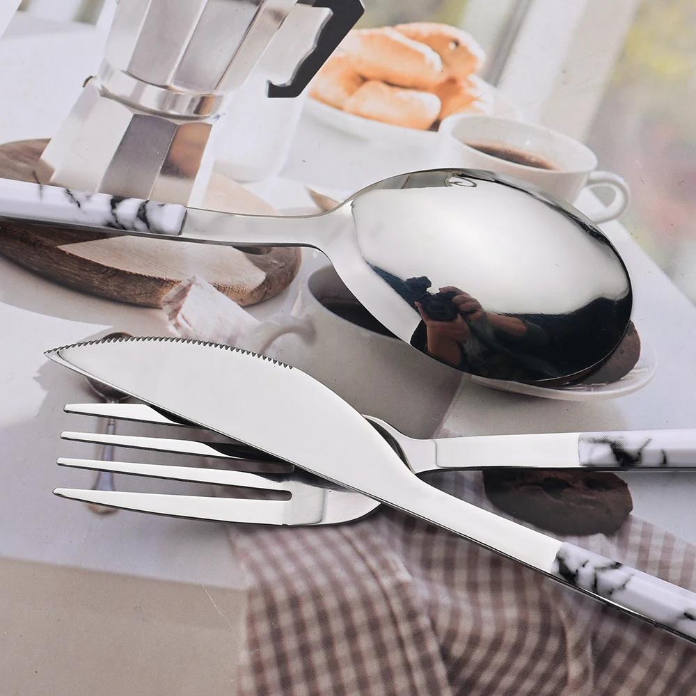 30Pcs Cutlery Set Stainless Steel Imitation Marble Flatware Fork Spoon Knife Dinner Kitchen Dinnerware Silverware Tableware Set