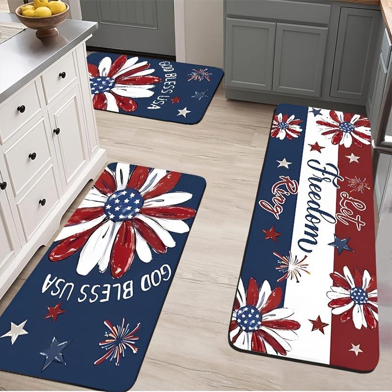 1PC Patriotic Blooms Kitchen Rug Non-Slip Door Mat Pop design Bathroom Rug Bath Mat Carpet for Home Sink Laundry ecoreeree