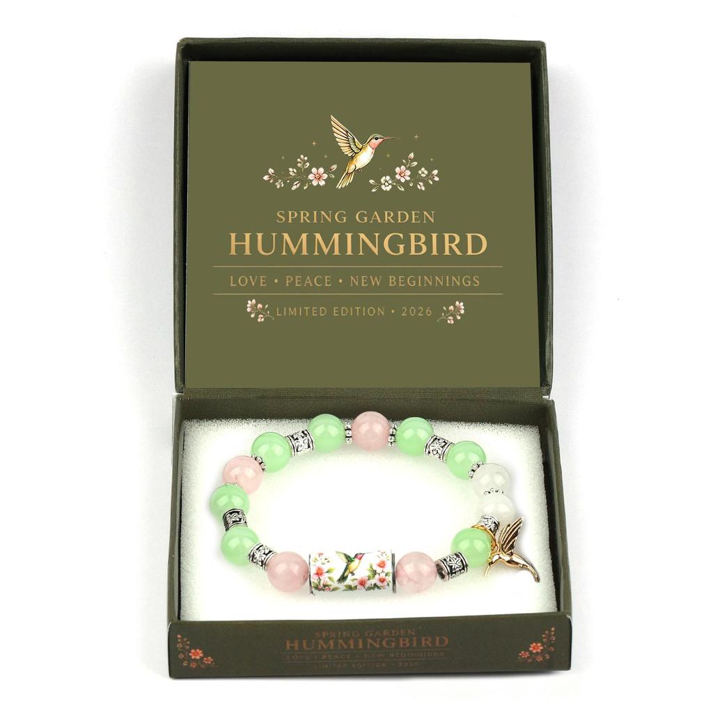 Gold Hummingbird Peace Dove Crystal Bead Bracelet, Natural Stone Unisex Daily Bracelet Gift