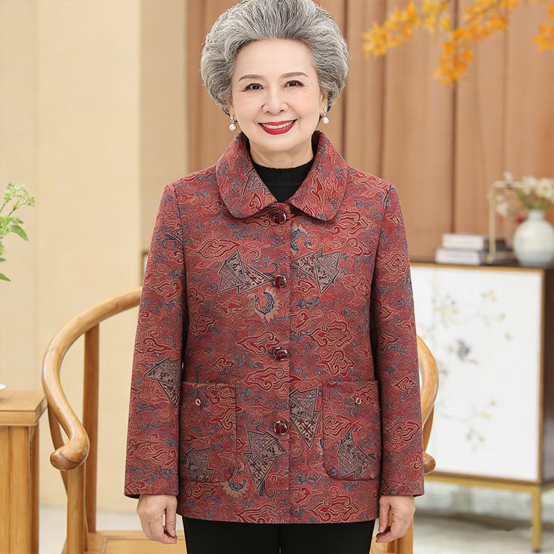 

Warm Printed Cotton Jacket for Middle-aged & Elderly Women - Loose Fit, Plus Size Grandma Style 4XL (135-145 jin) красный