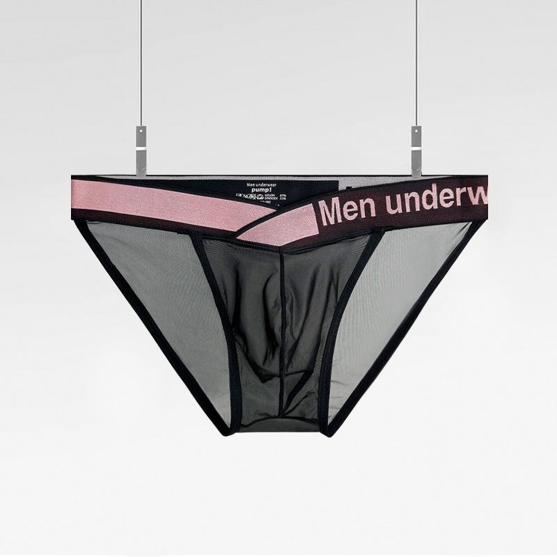 Sexy V-Ausschnitt Unterwäsche, Ultra-Dünne Eis-Seide Transparent Hoher Schlitz Herren-Slips, Sportlich Bequem Und Atmungsaktiv U-Konvex Hüfthebende Hose