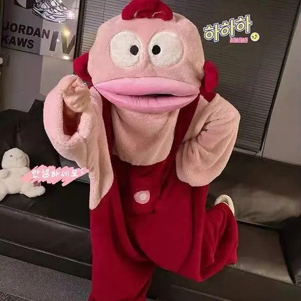 Big Mouth Cartoon Korallenfleece Pyjama - Verdickter Einteiler Winter-Schlafanzug für Damen