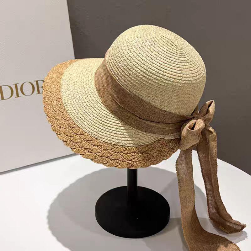 Fisherman Straw Hat Women's Big Eaves Bow Sun Protection Hat Beach Vacation Sun Hat UV Protection Straw Hat