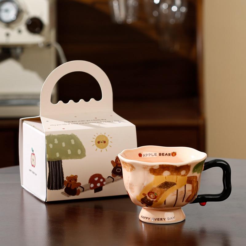 Creative Trend Apple Bear Mug with Gift Box Ceramic Water Cup Home Office Breakfast Coffee Cup Cute