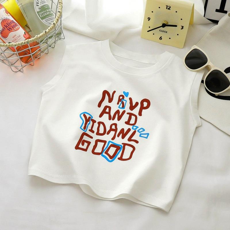 Summer Cotton Kids Tank Top Thin Round Neck Letter Print Boys Girls Casual Vest 80