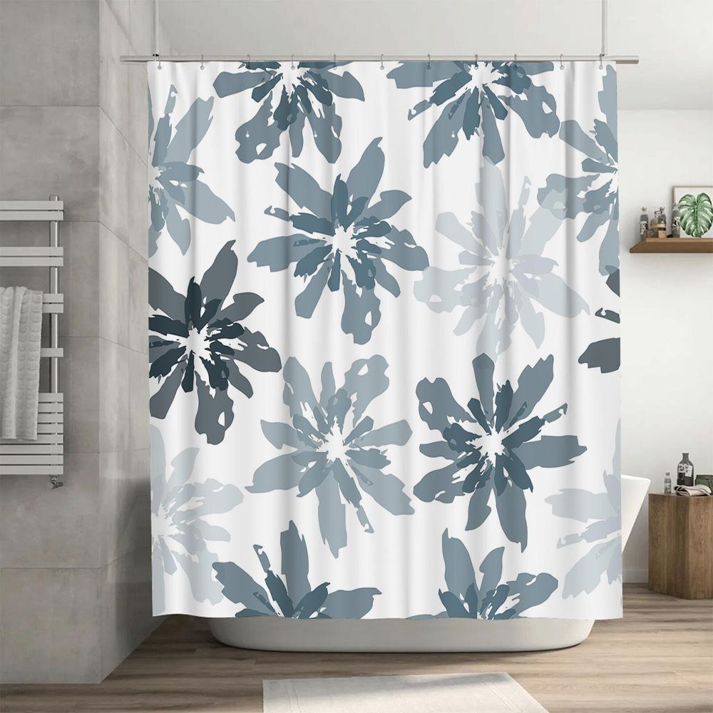 Blue White Floral Shower Curtain Waterproof Bath Decoration for Modern Home Bathroom Decor 180x245cm