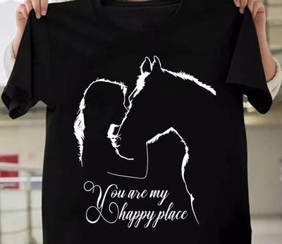Funny Horse and Girl You Are My Happy Place Print 2026 New Tshirts Summer Short Sleeve Tee Shirts for Unisex Round Neck