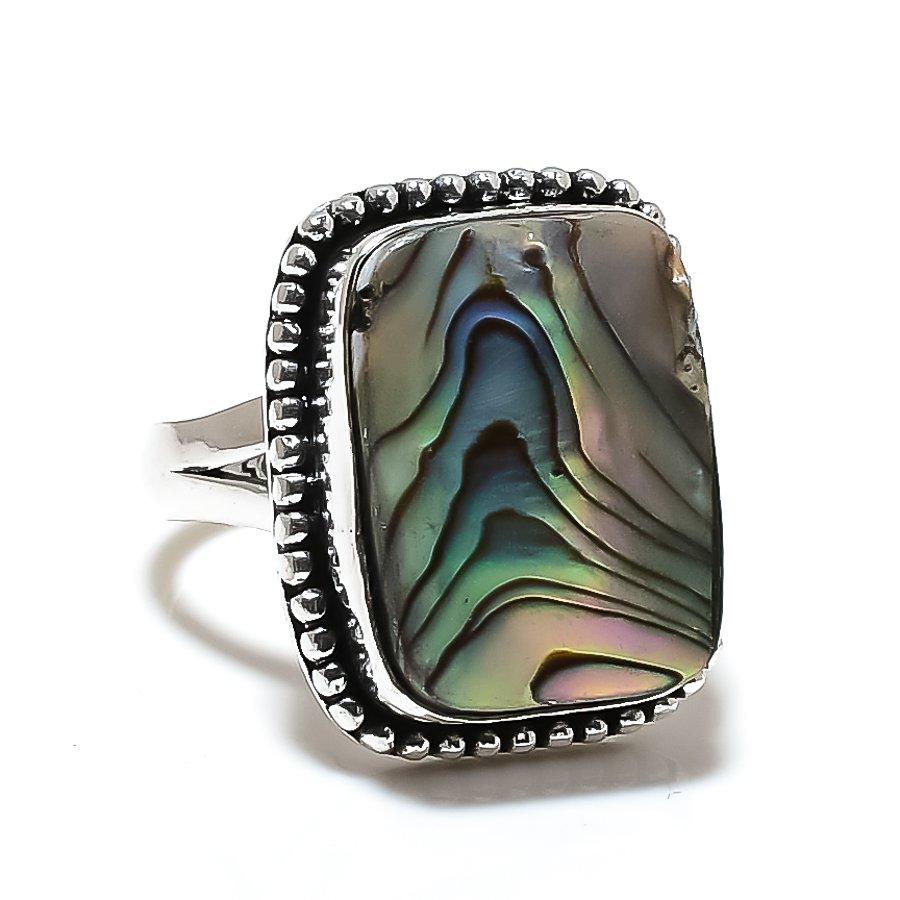 Abalone Shell Gemstone Handmade 925 Sterling Silver Jewelry Ring 8.5 SU-10055