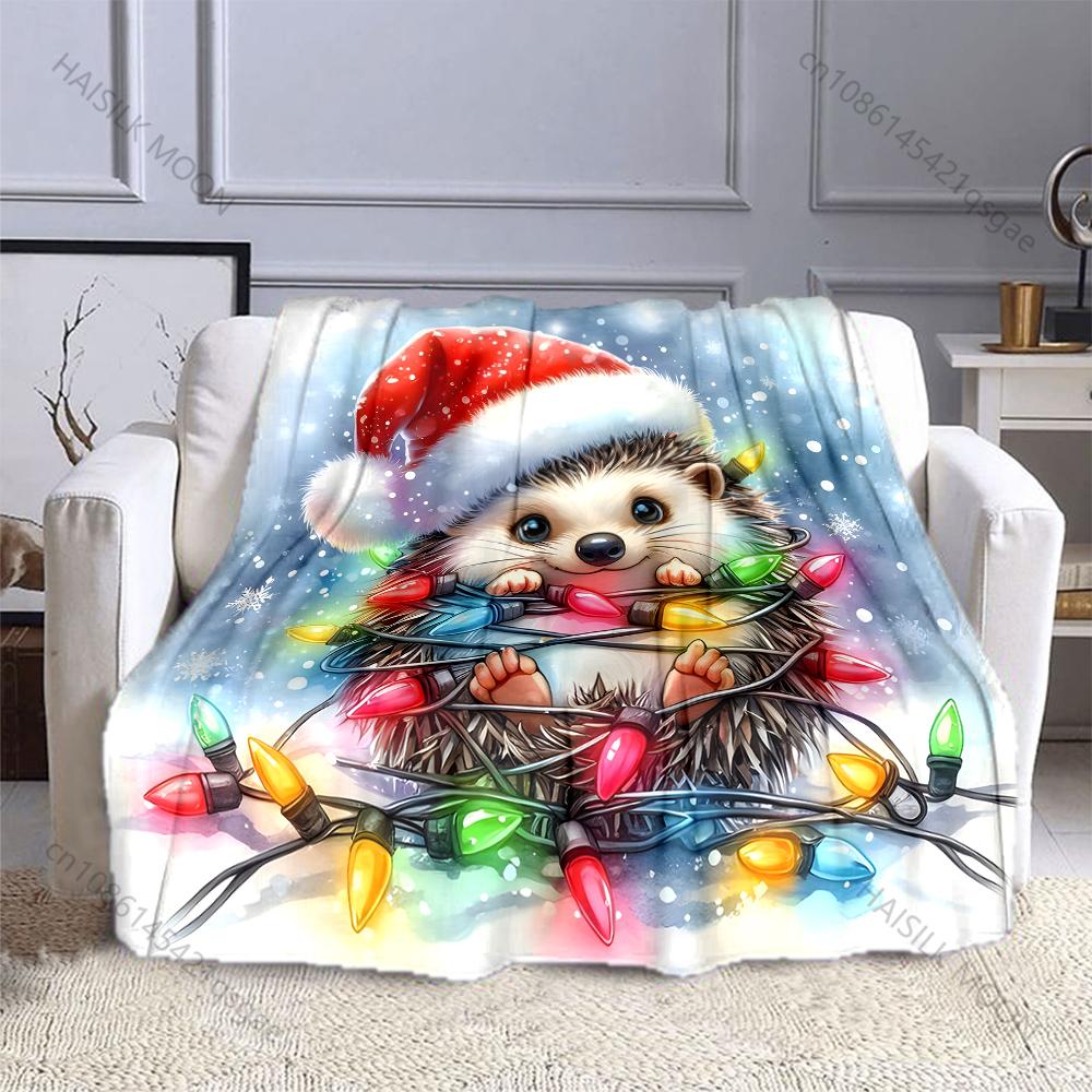 

Hedgehog Christmas Lights Blanket Warm Soft Luxury Gifts for Children Adults Suitable for Home Bed Sofa Travel Picnic 75x90cm