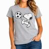 Snoopy Soccer Womens T-Shirt, Peanuts Sports Fan Graphic Tee, Retro Cartoon Dog Football Shirt
