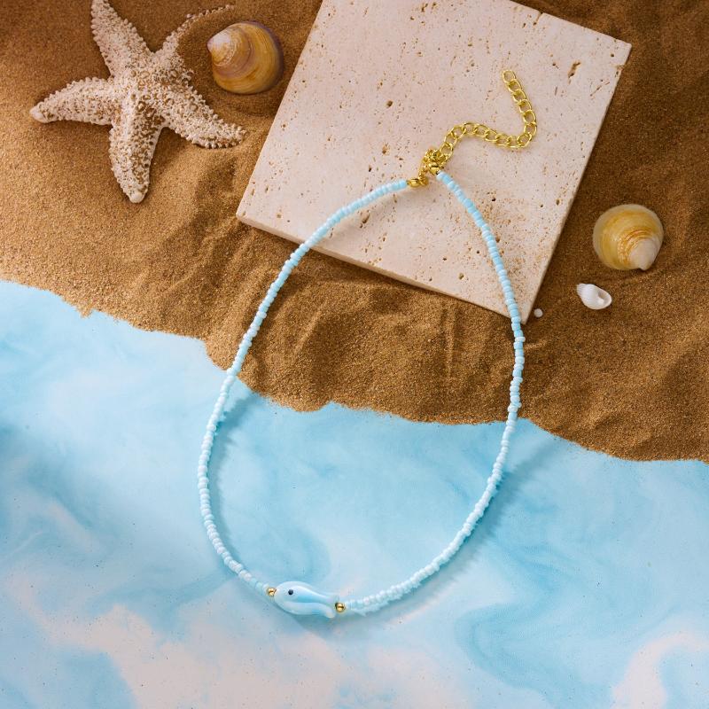 Bohemian Style Cute Ceramic Fish Pendant Rice Bead Necklace For Women Colorful Seaside Vacation Jewelry Accessories