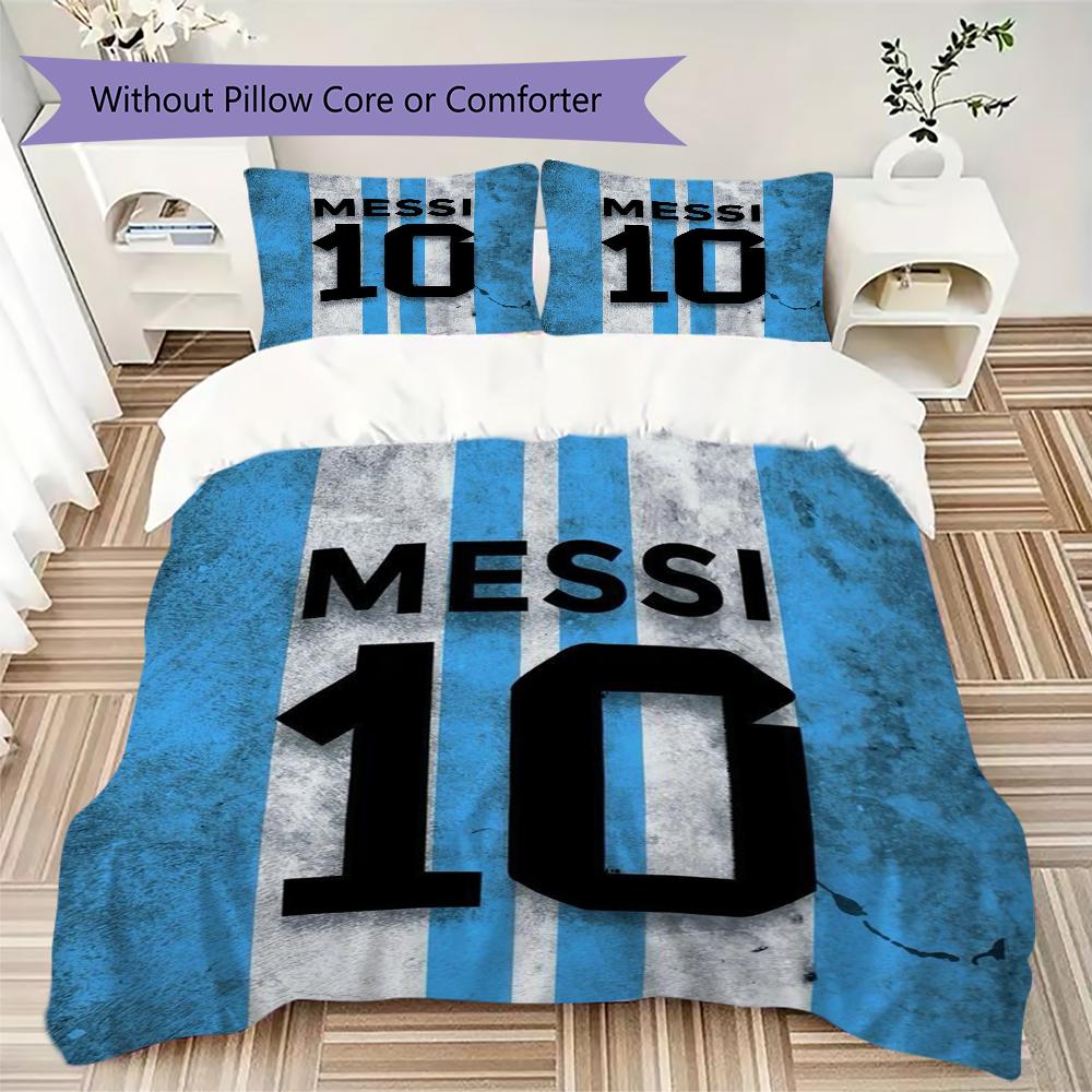 MESSI 10 Pattern Bedding uilt Set uilt Cover Pillowcase Home Decoration Birthday Gift (1 * duvet cover + 2 * pillowcase without core)