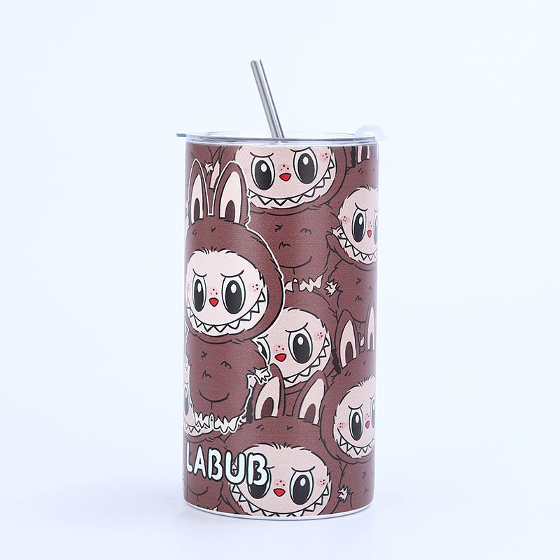 Kubek termiczny ze stali nierdzewnej w kształcie kreskówki Labubu Prosty kubek ze słomką do kawy