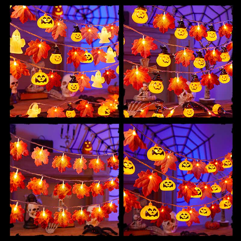 LED Maple Leaf Pumpkin Lantern Halloween Decorations for Window, Bar, Party Scene, and Atmosphere Lighting