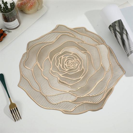 PVC Placemat Heat-Resistant Reusable Table Mat Hollow Rose Shape Insulation Pad for Dining Table Decoration